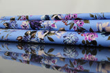 Baumwolle Stretch Satin Blau mit Blumenmuster